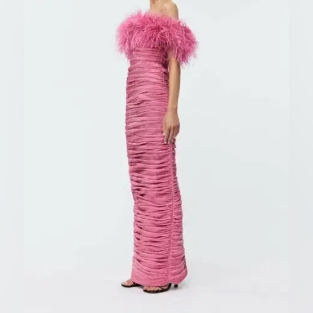 Rachel Gilbert Pink Zion Strapless Ostrich Feather MaxI Gown AU1/US4 NWT - Picture 4 of 5
